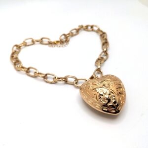 Big Gold Puffy Heart Pendant On Chunky Chain